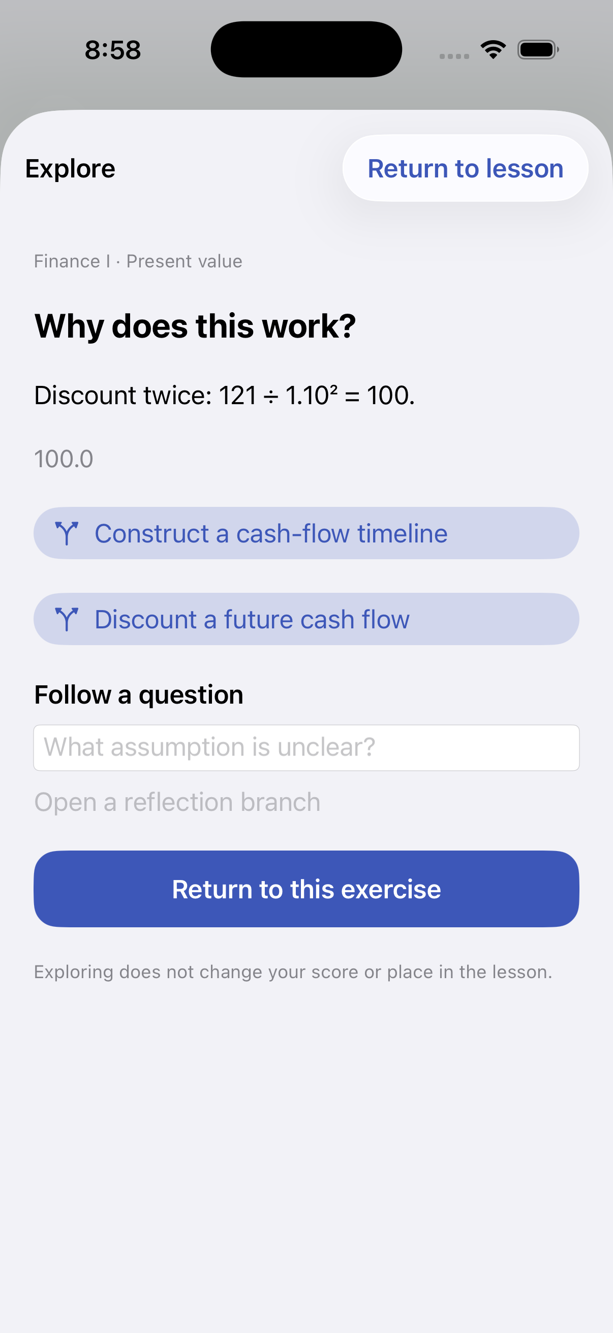 Optional Explore view branching from present value feedback